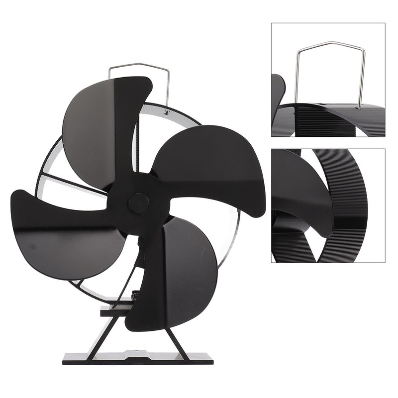 Heat Powered Stove Fan Aluminum Alloy 4 Blades Strong Wind