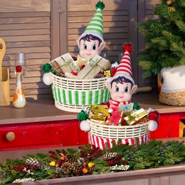 Christmas Elf Storage Gift Basket Ornament, Small Empty Xmas Box Decoration Cute Plastic Organizer Basket for Kids Elf Holder for Gift,Chocolate,Toys or Candies Christams Decor (Green)