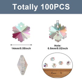 Pandahall 100pcs Faceted Crystal Glass Snowflake Beads Hanging Pendants AB Color Plated Clear for Bracelet Jewelry Making Supplies Christmas Gifts 14mm(0.55”)