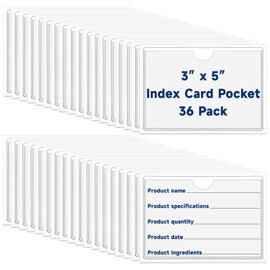 Mauproy 36Pcs Adhesive 3" x 5" Index Card Pockets, Clear Label Holders with Top Open for Loading, Plastic Pocket Sleeves for Organizing Storage Bins, Library Cards, Shelves