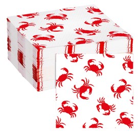 50 Count Crab Napkins, 13 x 13 Inch Disposable Crab Paper Napkins for Crab Boil Birthday Party, Seafood Dinner, Picnic, and Holiday Decorations
