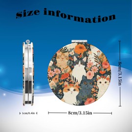 KWSAAHU Double-Sided Pocket Compact Mini Makeup Mirrors 1x, 2X Magnifying Mirror Portable Foldable Round Small Purse Mirror Suitable Daily Travel Party for Woman Man - Flower Cat