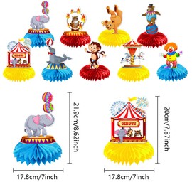 Carnival Centerpieces for Tables, 9 Pieces Clowns Elephants Bears Tigers Monkey Animals Print Carnival Circus Theme Honeycomb Centerpieces for Baby Shower Birthday Summer Party Decorations