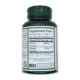 Green Organic Supplements Acetyl L-Carnitine, Carnitine, ALC, High Absorbable, Non-GMO, Gluten-Free (Pack of 2)