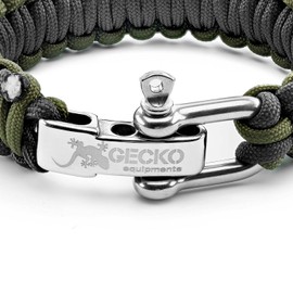 Gecko Equipment Army Green/Black King Cobra Paracord Survival Bracelet with Adjustable Stainless Steel D Shackle - Suitable for 7"-8" Wrists (Army Green Black/Steel D Shackle)