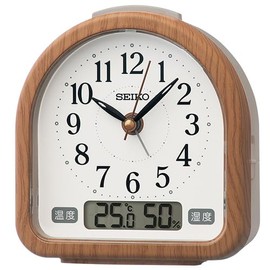 Seiko KR523B Alarm Clock Temperature Humidity Alarm Analog Brown Wood Grain 4.4 x 4.3 x 2.2 inches (112 x 108 x 55 mm)