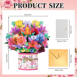 Luerbi Flower Bouquet Pop Up Cards, Birthday Flower Card, Get Well Soon Card Pop Up Greeting Card with Envelope and Note Card, 3D Forever Bouquet Pop Up Cards Gifts for Women Mom Friends Female