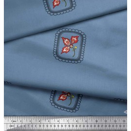 Soimoi Blue Velvet Fabric Square & Floral Artistic Print Fabric by Yard 58 Inch Wide