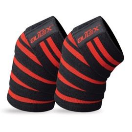 Outex Knee Wraps for Weightlifting (Pair), 80" Long Knee Straps for Weightlifting, Powerlifting, Leg Press, Cross Training - Knee Wraps Support for Squat - for Men & Women (Black/Red)