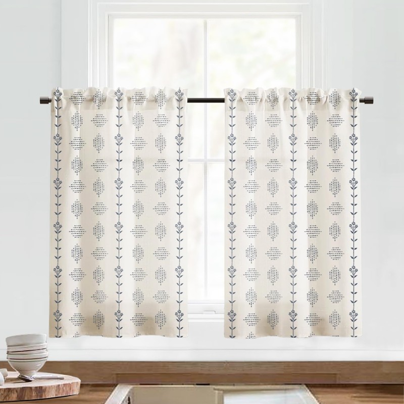 French Country Curtains for Kitchen,Sheer Linen Nautical Geometric Aztec Western