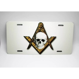 DIGIART INTERNATIONAL MASONIC FREEMASON LOGO EMBLEM SKULL METAL CAR NOVELTY LICENSE PLATE MASON LOGO