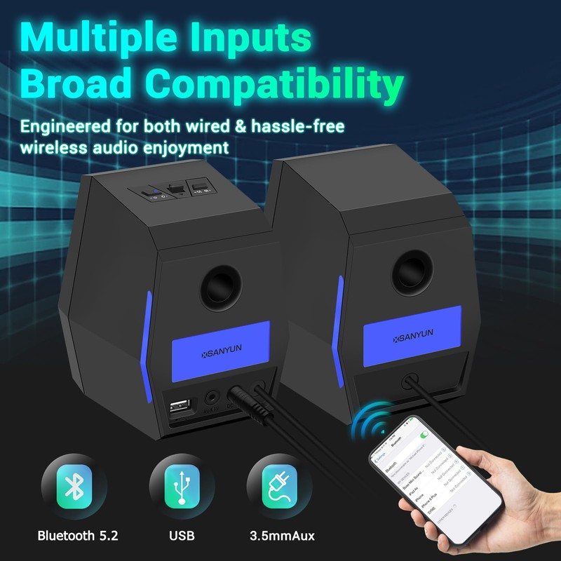 Sanyun SW209 36W Computer Gaming PC Speakers - 2.75" Fiberglass