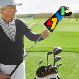 Golf Club Head covers for Driver 460CC DR #1 Elastic Closure Black PU Leather Multicolored Text