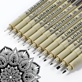 Heclia Fineliner Drawing Art Pens Black Fineliner Pens 12PCS Micro-Pen Fineliners Ink Pen Waterproof Pigment Ink Set Ultra Fine Pointpen for Artists Sketching Manga Calligraphy and Detail Outlining