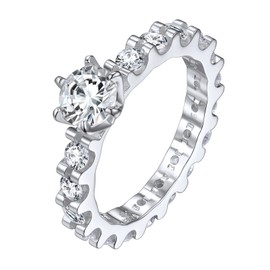 ChicSilver Round Cubic Zirconia Stone 925 Silver Ladies - Engagement Ring Wedding Promise Wedding Ring Set Jewelry Wedding - Size 52-70mm, Sterling Silver