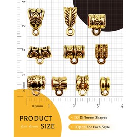 YETOOME 100 Pcs Antique Tibetan Gold Bail Beads, Loose Spacer Bead, Bead Hanger Charm for Jewelry Making DIY Necklace Bracelet, 10 Styles