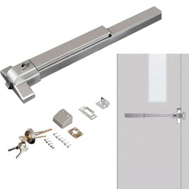 Push Bar Panic Exit Device,Stainless Steel Commercial Panic Bars Door Lock for Emergency Exit Doors,Loud Warning Strike Bar with Keys and Alarm Fit Door Width 26" for Metal (Size:31.5",Color:No Alarm)