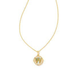Kendra Scott Letter W 14k Gold-Plated Brass Disc Reversible Pendant Necklace in Iridescent Abalone, Fashion Jewelry for Women