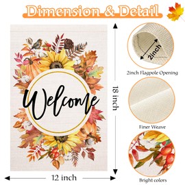 Fall Welcome Maple Leaves Garden Flag 12x18 Inch Double Sided for Outside Autumn Welcome Yard Flag Seasonal Holiday Outside Decoration