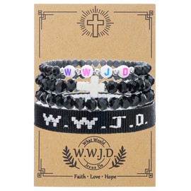 COLORFUL BLING WWJD Beads Braided Bracelet WWJD Matching Couples Protection Inspirational Religious Christian Gifts What Would Jesus Do Bracelets Friendship Bracelet Gift for Women Men-A Black