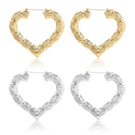 Bamboo Earrings for Women 90s Outfits for Women Large Good Hoop Earrings Trendy Gold Heart Earrings 90s Outfits Accessories for Women Jewelry Gifts