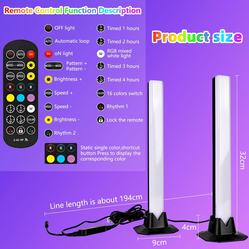 Monemey RGBIC LED Light Bar Pack of 2, TV Backlight,