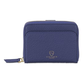 Vaultskin BELGRAVIA Women's Small Zippered Leather Wallet, Luxury RFID-Blocking Mini Purse for Cash and Cards in Matt Blue