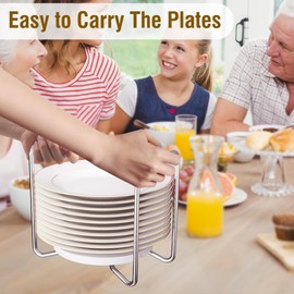 Piconico Plate Holder for Kitchen Drawer - 2Pcs White Bamboo Dish Racks for Kitchen Counter - Adjust 6.75" to 12.5" Stainless Steel Plate and Bowl Organizer for Cabinet, RV, Countertop (S&L)