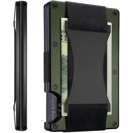 AtEaze Men's Minimalist Wallet with RFID Protection - Slim Wallet Card Holder with Money Clip - Thin, Compact & Secure Designs | Aluminium Card Case, Green (Strap), Minimalist