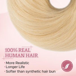 SEGO Human Hair Messy Bun Hairpieces Real Hair Bun Scrunchies 25g Natural Smoothed Tousled Updo Donut Chignon Ponytail Extensions for Women Girls-S-#60R Platinum Blonde