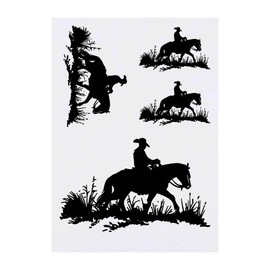 4 x 'Cowboy On Horse' Temporary Tattoos - Water Resistant, Skin-Safe, Non-Toxic Transfers, Mixed Sizes (TO00055447)