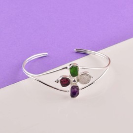 MANILATA Natural Raw Multi Chakra Stone Cuff Bracelet, Healing Crystal Cuff Bracelet, Bangle Bracelet, Rough Gemstone Bracelet, Birthstone Jewelry, Jewelry For Woman (multi-gemstone)