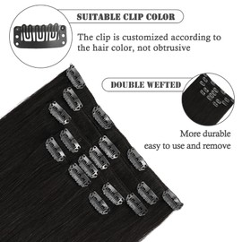 Aison Clip in Hair Extensions 100% Remy Human Hair Natural Black 7A 70G/7Pcs Soft Silky Straight 16clips for Women(22 Inch #1B)