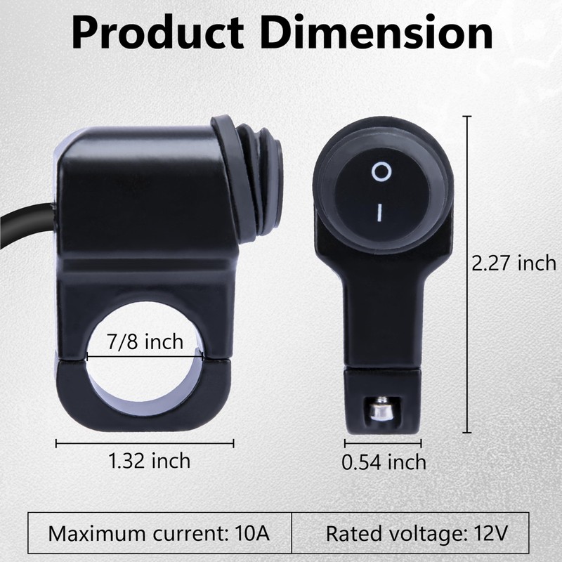 Motorcycle Handlebar Switch 12V, Waterproof Motorcycle Light Toggle Switch, Aluminum