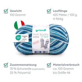 Gründl Wool Hot Socks Como 4-Ply - Sock Wool for 1 Pair of Socks - Sock Yarn - Soft and Skin-Friendly - 75% Virgin Wool, 25% Polyamide - 1 Ball 100 g / 420 m - Needle Size 2.5-3 - Midnight Blue/White
