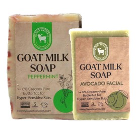 Honey Sweetie Acres Fresh of the Goat Face and Body Soap Bundle – 3 oz Avocado Facial Bar + 5 oz Hydrating Peppermint Goat Milk Soap – Handcrafted and Made in USA