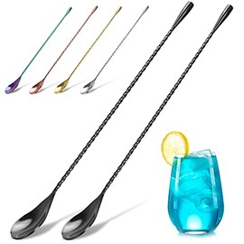 2-Pack 12 Inches Stainless Steel Bartender Mixing Spoon Cocktail Stirrers, Spiral Pattern Bar Spoon Stirring Spoon with Long Handle (Black)