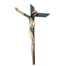 Two Toned Pewter with Copper Finish Serpentine Cross Crucifix, 9 Inch