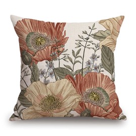 TSSOHU Vintage Flowers Pillow Cover Rustic Cotton Linen Decorative Square Throw Pillow Cover 18x18 Inch for Sofa Couch Decoration