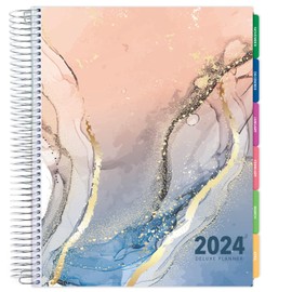 Deluxe Planner: 14 Months (Nov 2023 Through Dec 2024) 8.5"x11" Includes Page Tabs, Bookmark, Planning Stickers, Pocket Folder Daily Weekly Monthly Planner Yearly Agenda (Colorful Marble)