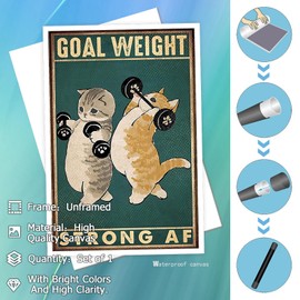 Generic Funny Cat Target Weight Workout Canvas Poster Cat Bodybuilding Weightlifting Inspirational Prints Painting For Living Room Bedroom Wall Decor 8x12in Unframe