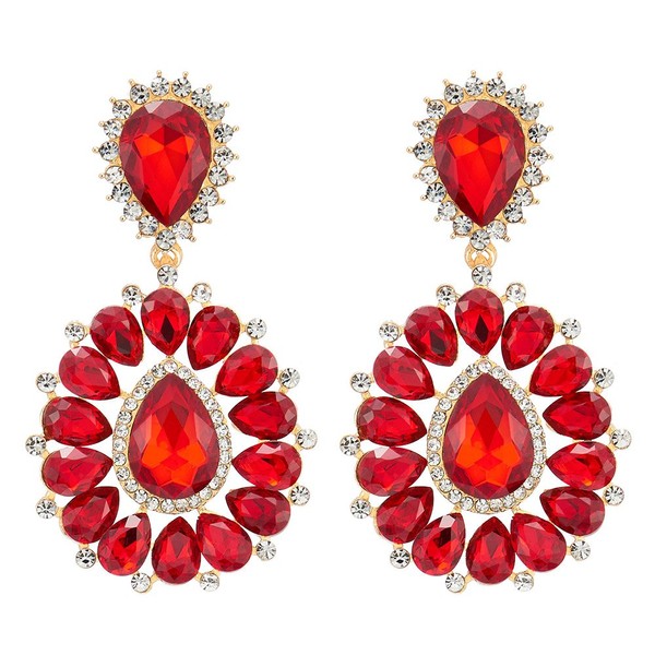 Wedding Party Prom Banquet Rhinestone Red Crystal Cluster Tear Large