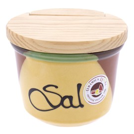 CERÁMICA ESPAÑA Salt Shaker with Wooden Lid Ceramic Salt Shaker Original Salt Shaker Decoration Model M01 100% Hand-Decorated 12.5 x 12.5 x 10 cm