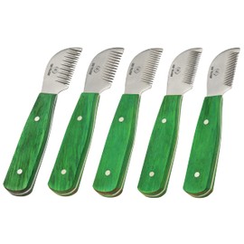 BRUTUL FIGHT Bee Dog Grooming Coat Stripping Knife Stripper Trimmer Tool Wooded Handle Stripping Knives Set of 5 in Stainless Steel Non-Slip Tools for Grooming Dogs (GREEN)