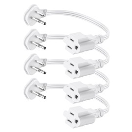 Flat Plug 1Ft Short Extension Cord, White 90-Degree Plug Low Profile Power Adapter, 3-Prong Indoor Grounded Small Extension Cord 16AWG 13A 1625W 4 Pack