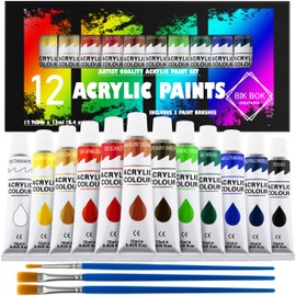 Bik bok creations Acrylic Paint Set of 12 Vibrant Colours, Perfect for Painting Wood, Canvas, Paper and Rock Paint Rich Pigments Lasting Quality for Beginners, Students & Professional Artist