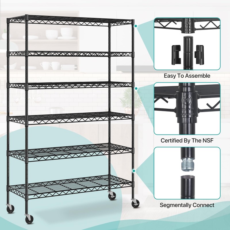 WYGMAV 6 Tier Storage Shelves, 18" D x 45" W