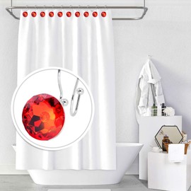 BEAVO Decorative Shower Curtain Hooks,12 Pcs Double Glide Shower Curtain Rings Stainless Steel Rustproof Shower Hook Ring with Acrylic Crystal Rhinestones for Bathroom Shower Rods Curtains and Liner