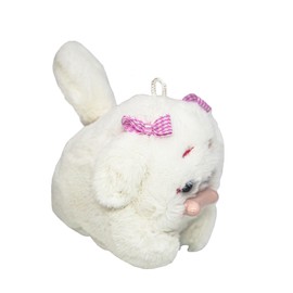 Dog Clockwork Toy, Pull String Plush Dog Toy,Rabbit Clockwork Toys，Motorized Wagging Tail Rotating Bunny，Rabbit Stuffed Animal Gift for Baby， Kids，White