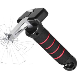 Fychuo 4-in-1 Car Mobility Aid Cane, Car Emergency Kit Handle with Car Window Breaker, Seatbelt Cutter, LED Light, Grab Handle, Portable Car Escape Tool for Disabled and Elderly, Red